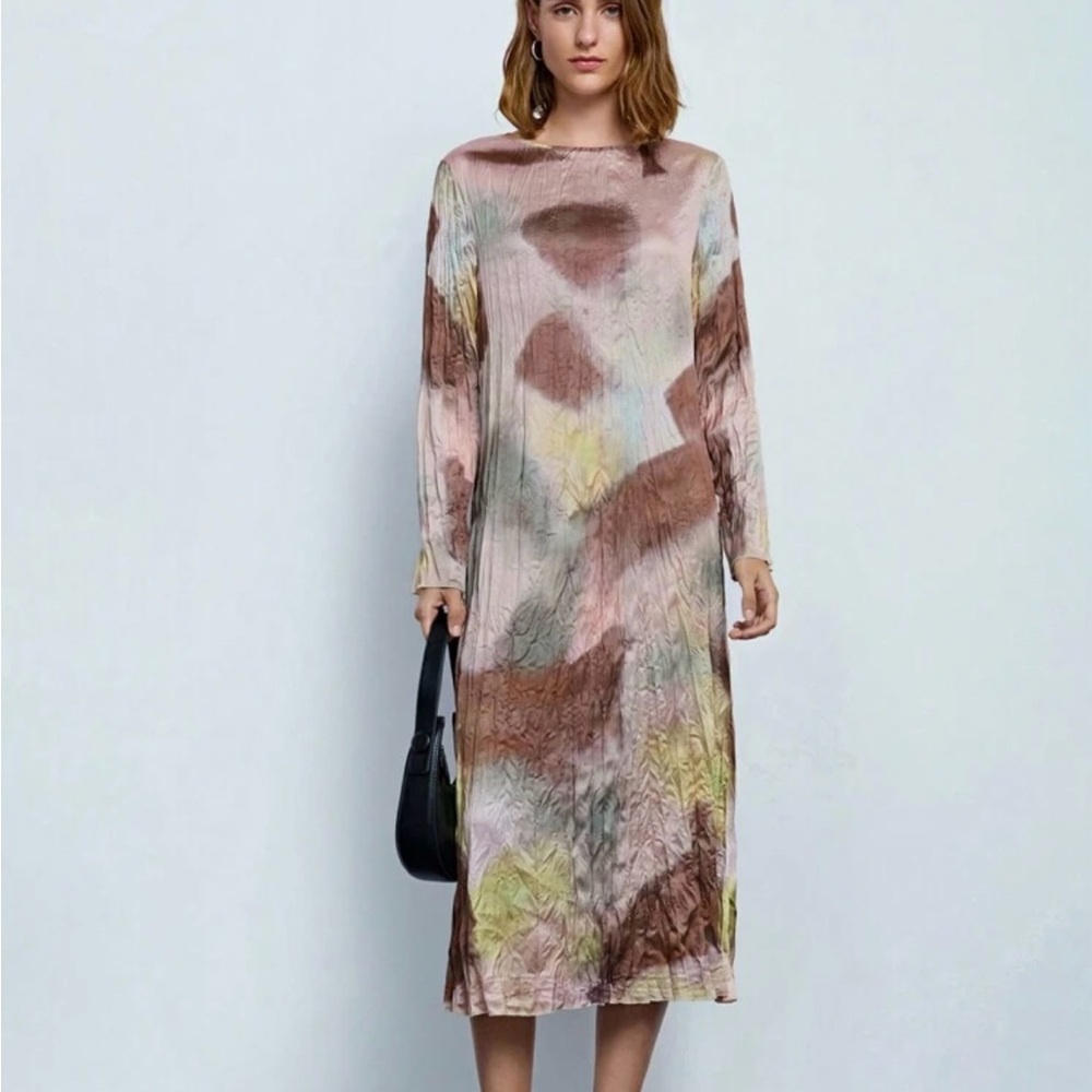 SHEIN Artistic Long Sleeve Dress in Earth Tones